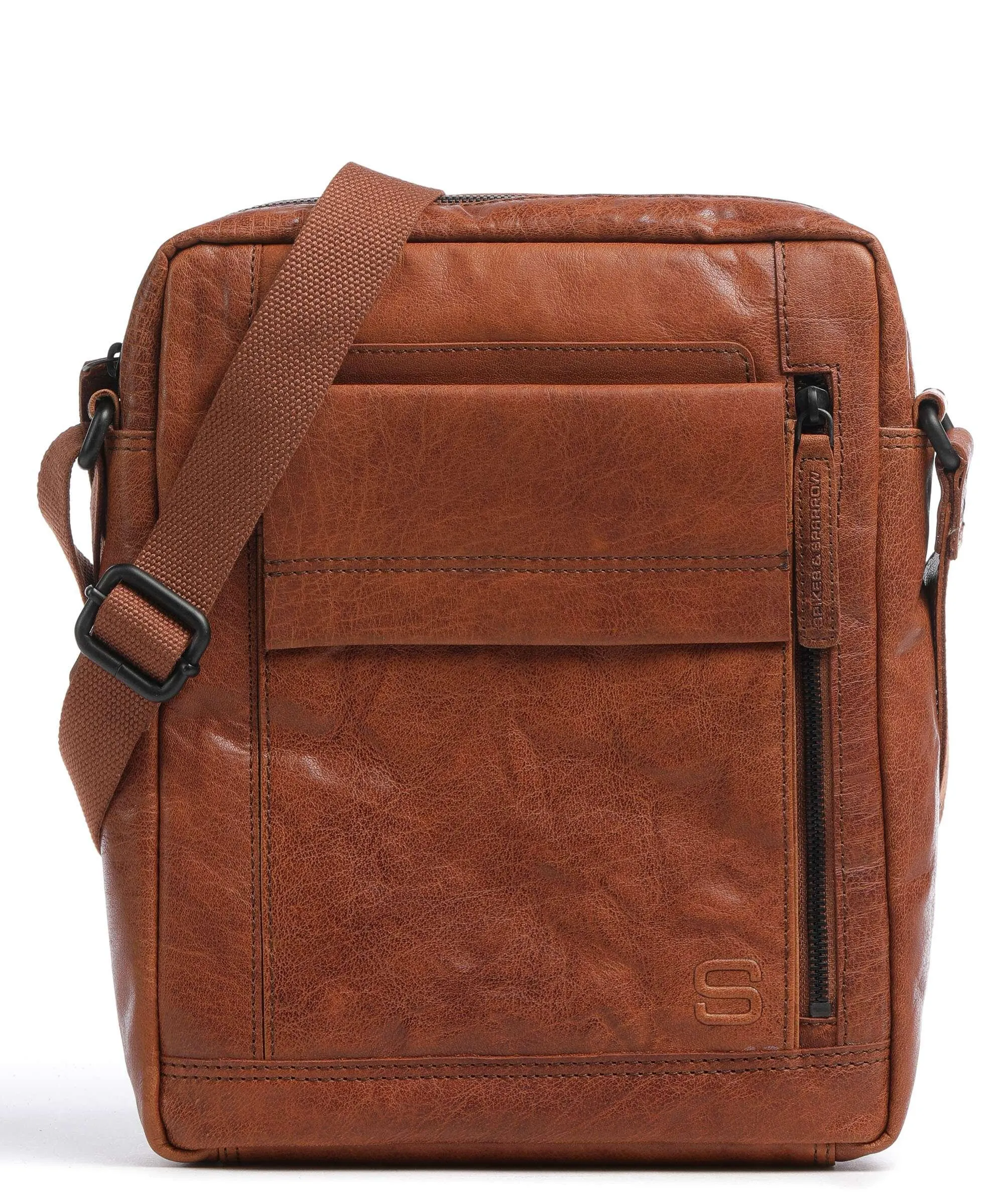  Spikes & Sparrow Bronco Borsa a tracolla 12″ pelle a grana fine marrone  