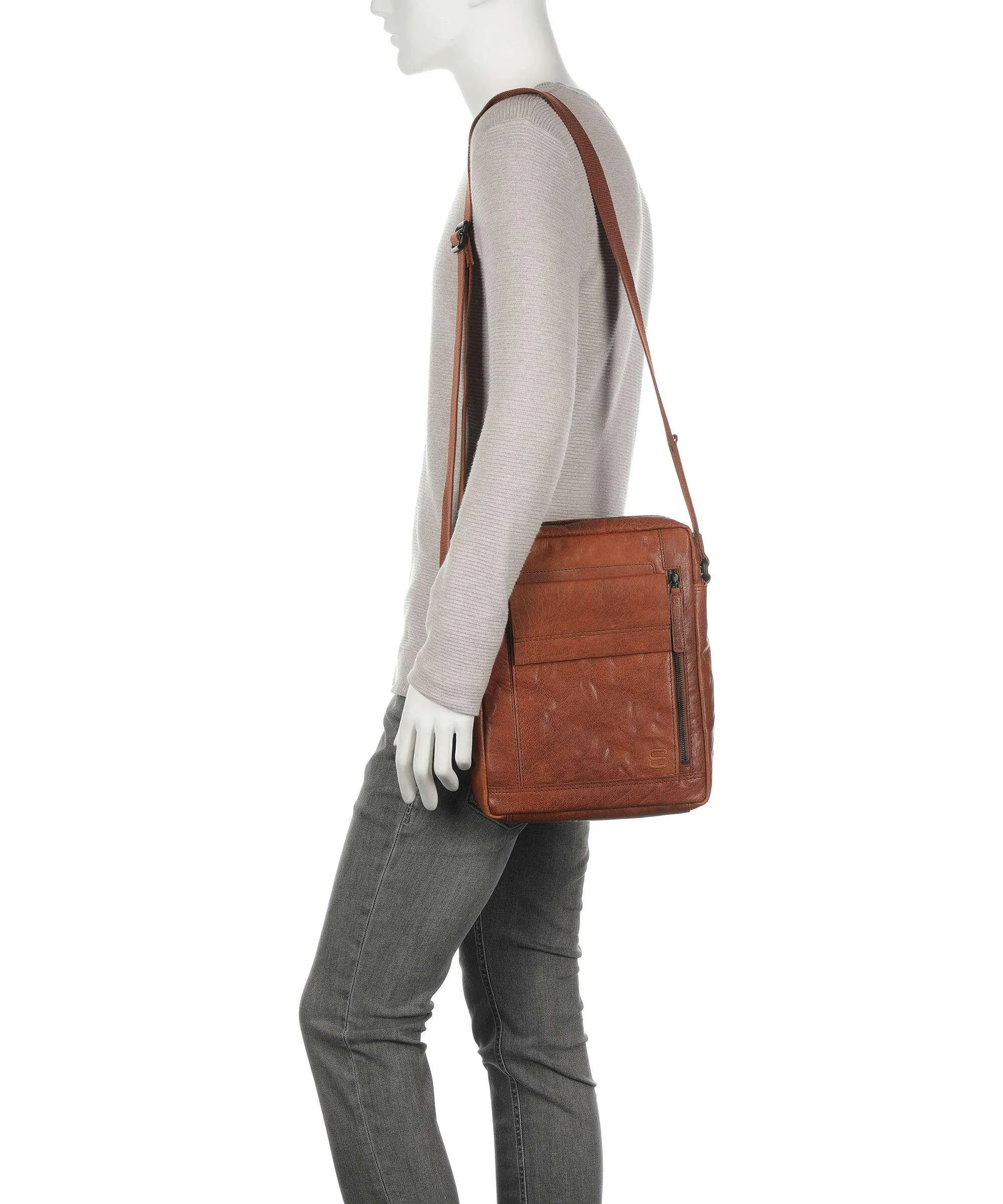  Spikes & Sparrow Bronco Borsa a tracolla 12″ pelle a grana fine marrone  