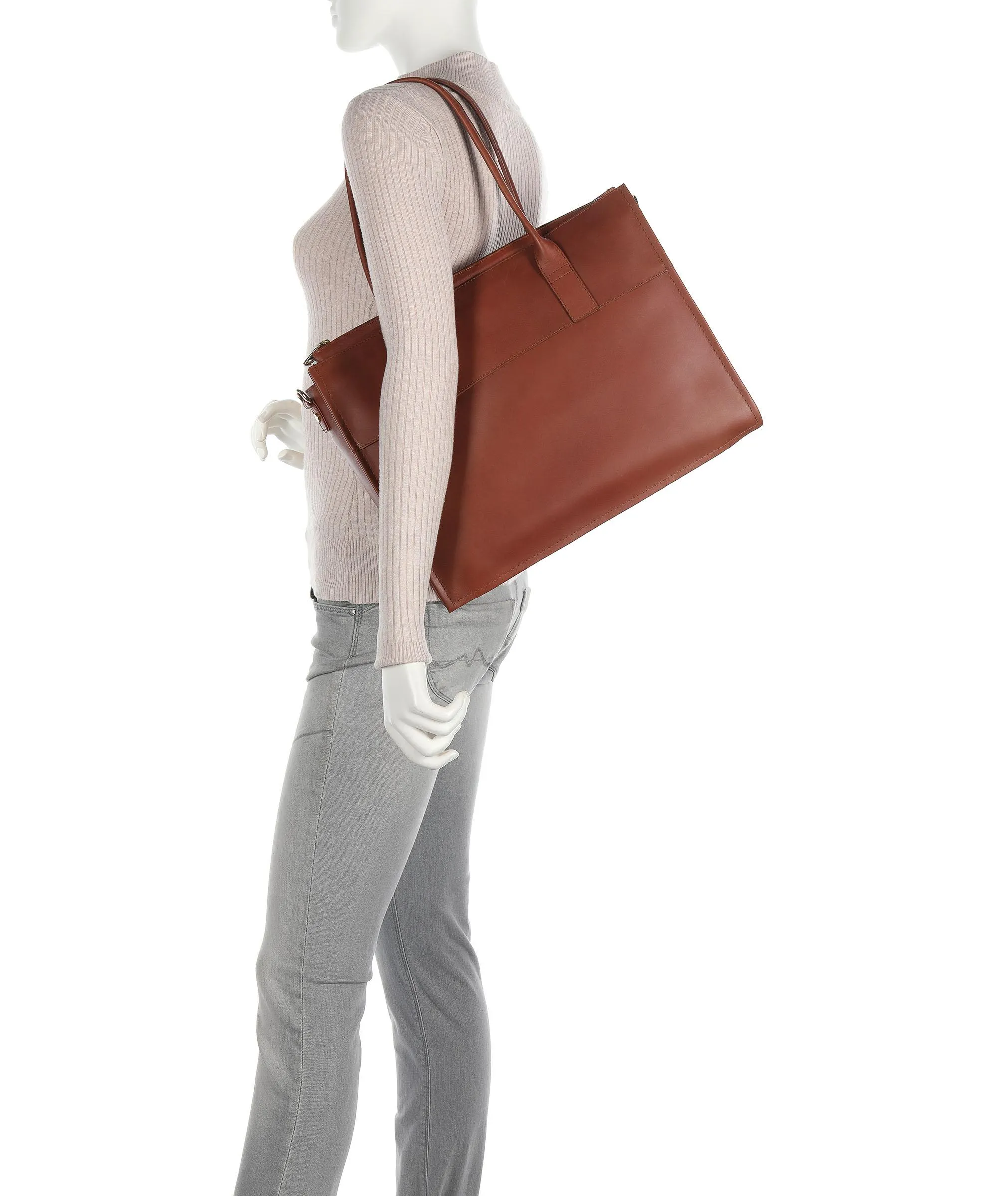  Still Nordic Aggie Aggie Borsa shopper 15″ pelle liscia cognac  