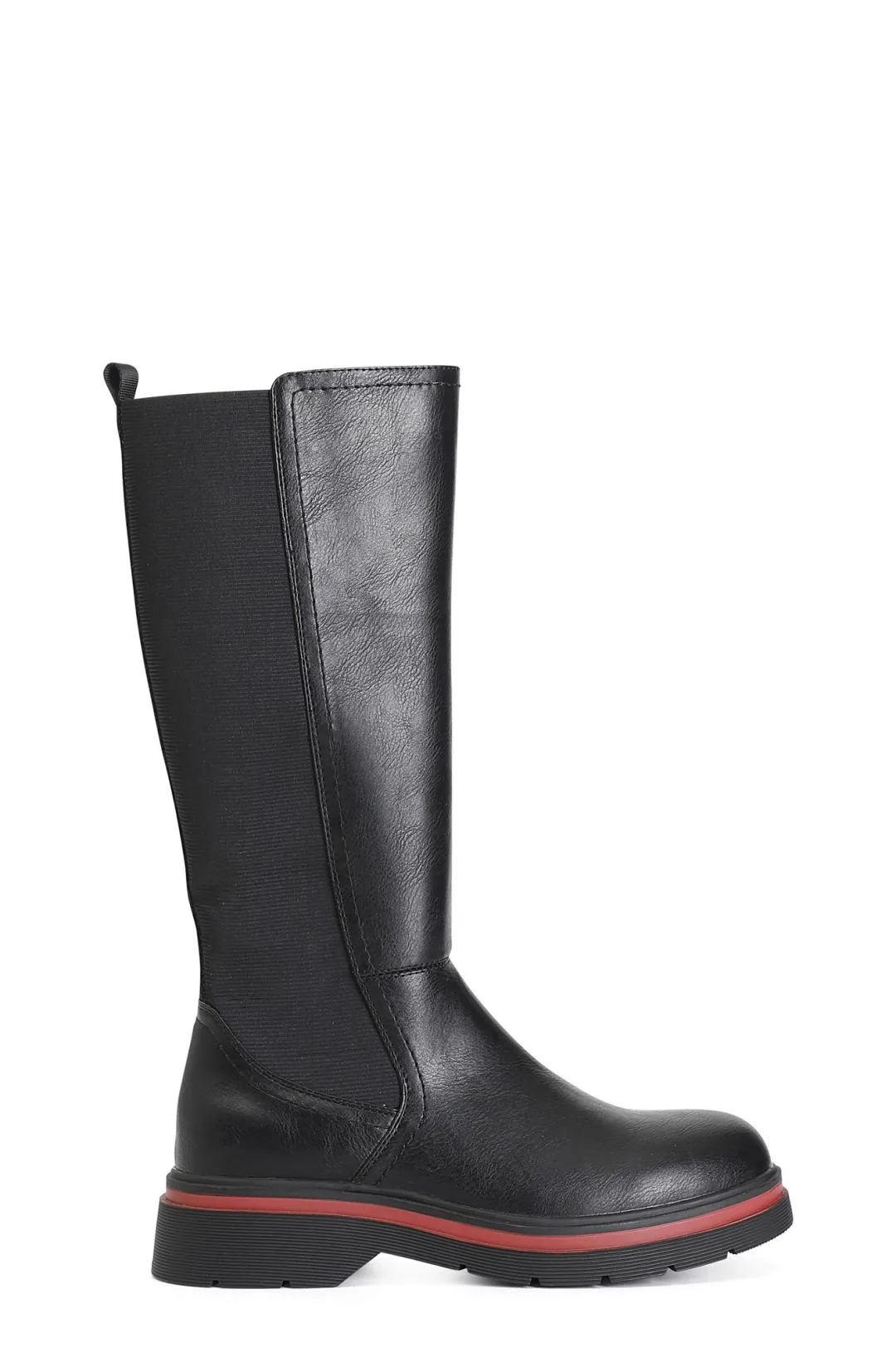 stivale donna in similpelle con elastico nero