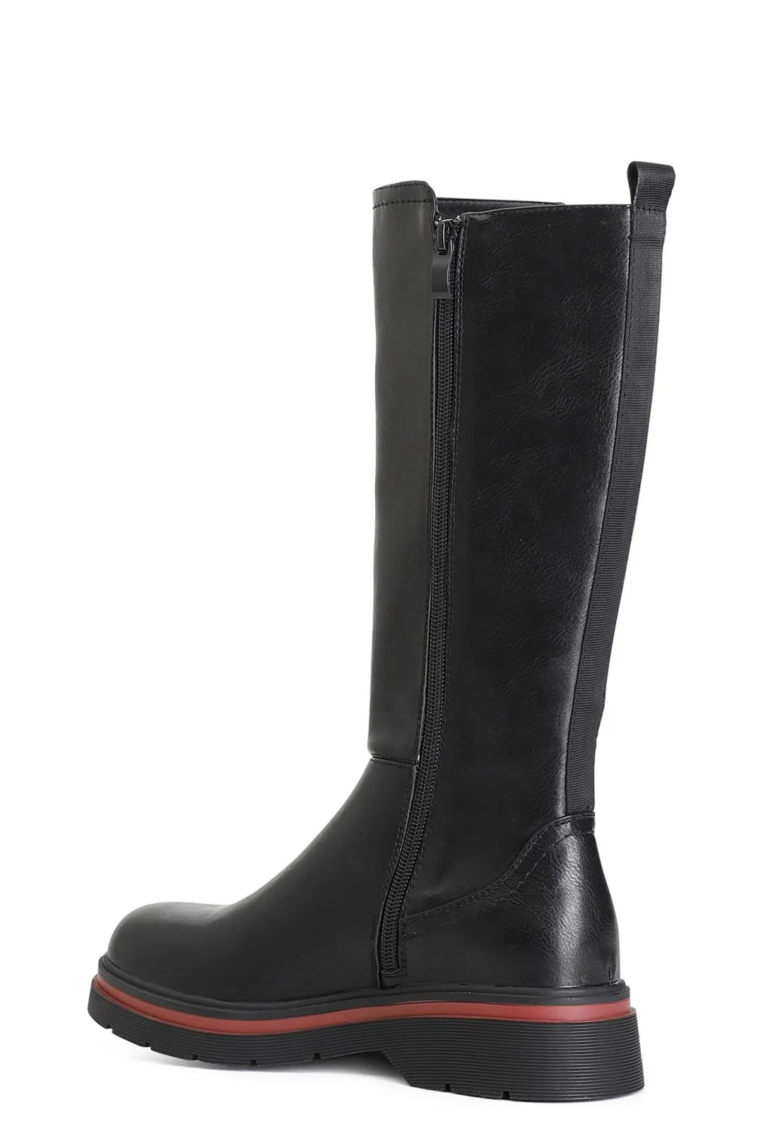 stivale donna in similpelle con elastico nero
