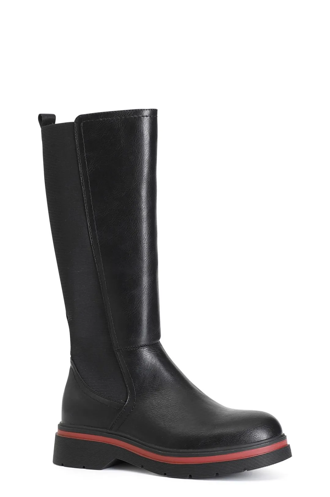 stivale donna in similpelle con elastico nero