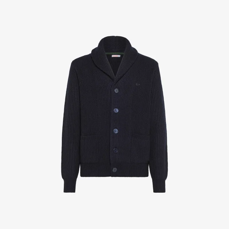 SUN68 - Cardigan Round Collar Big Knit Navy Blue