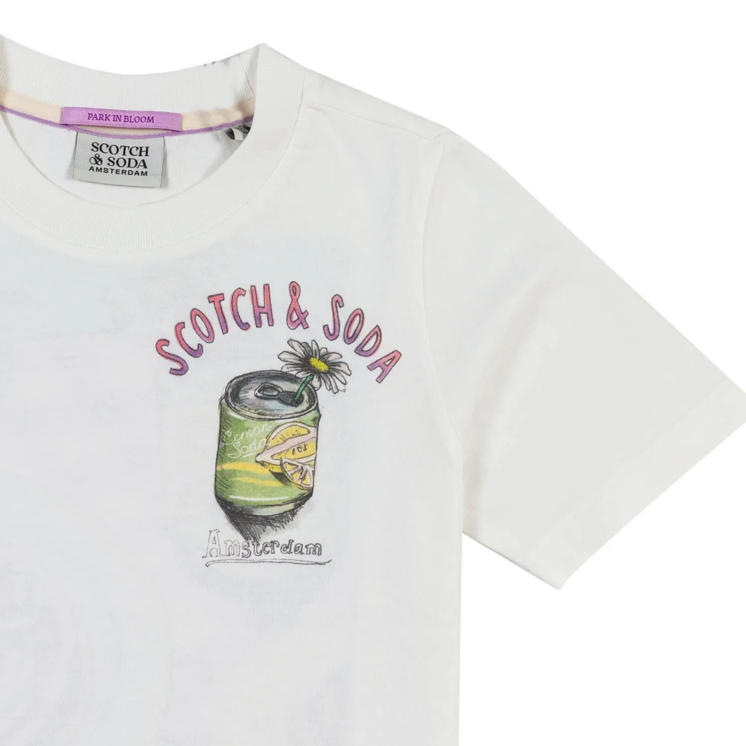 T-Shirt Bianca Con Stampe Viola E Multicolor