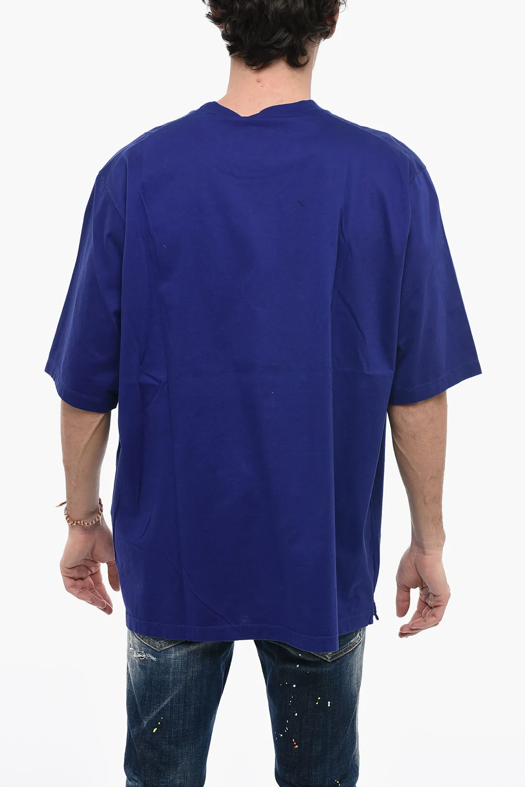 T-Shirt Girocollo in Cotone con Logo Effetto Vernice