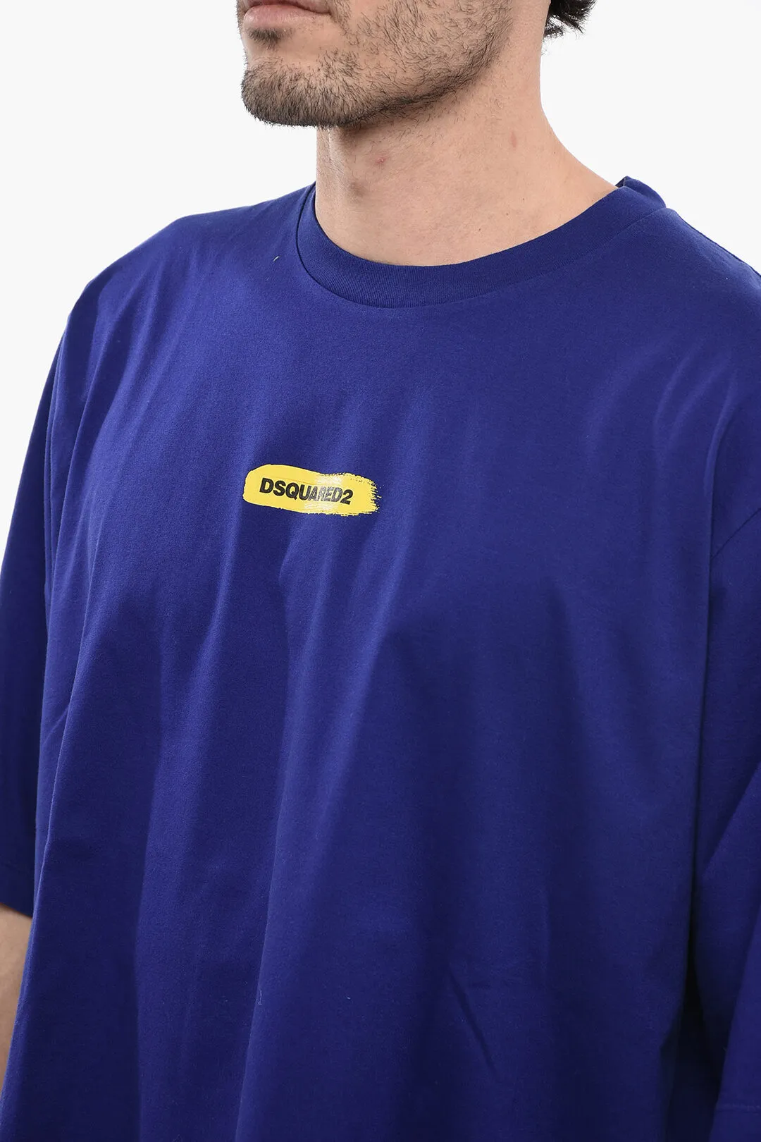 T-Shirt Girocollo in Cotone con Logo Effetto Vernice