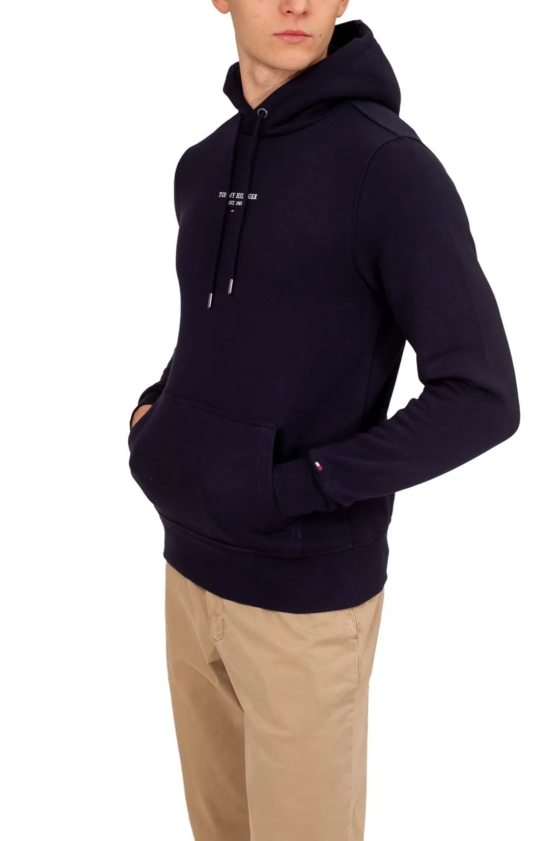 TOMMY HILFIGER Felpa uomo con cappuccio e logo lineare