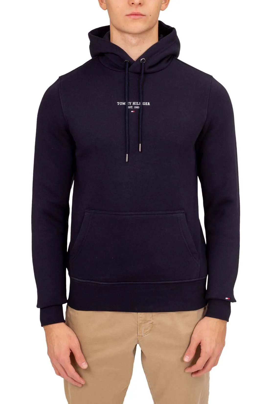 TOMMY HILFIGER Felpa uomo con cappuccio e logo lineare