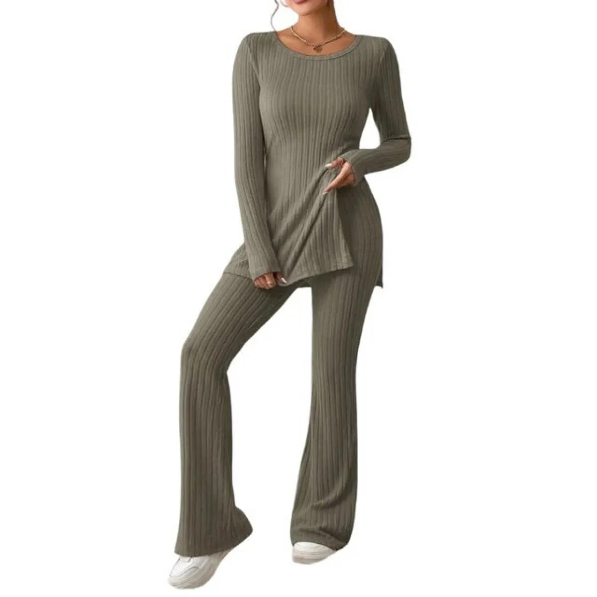Top + Pantaloni Set per le donne Completo a 2 pezzi 2023 Autunno Inverno Abbigliamento Elegante camicia a maniche lunghe femmini