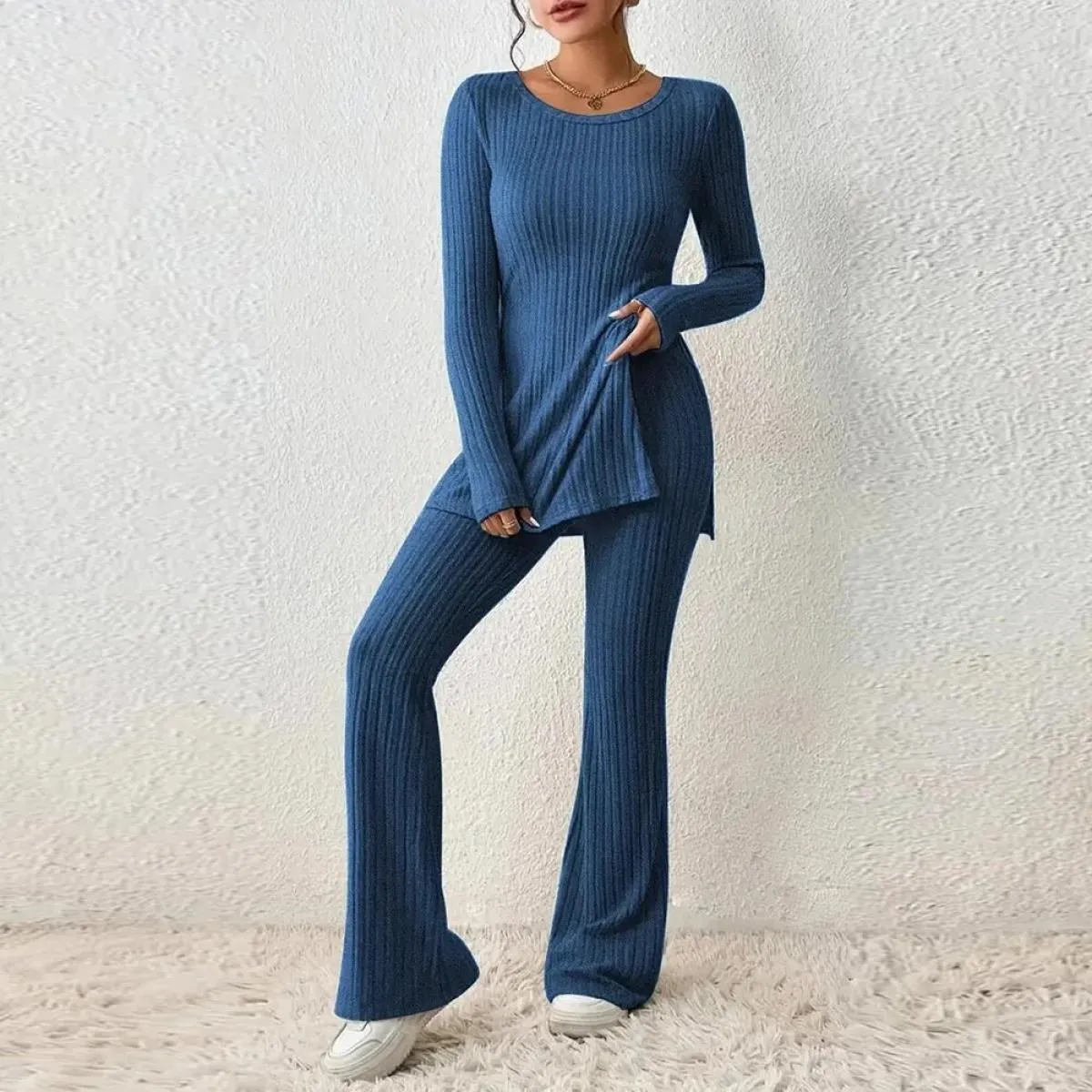 Top + Pantaloni Set per le donne Completo a 2 pezzi 2023 Autunno Inverno Abbigliamento Elegante camicia a maniche lunghe femmini