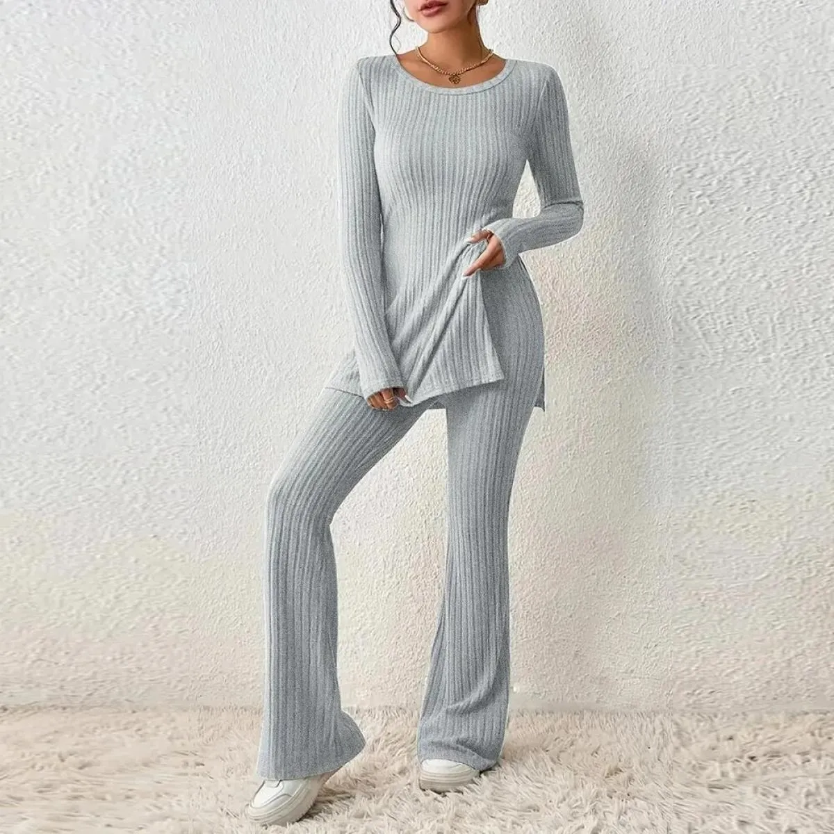 Top + Pantaloni Set per le donne Completo a 2 pezzi 2023 Autunno Inverno Abbigliamento Elegante camicia a maniche lunghe femmini