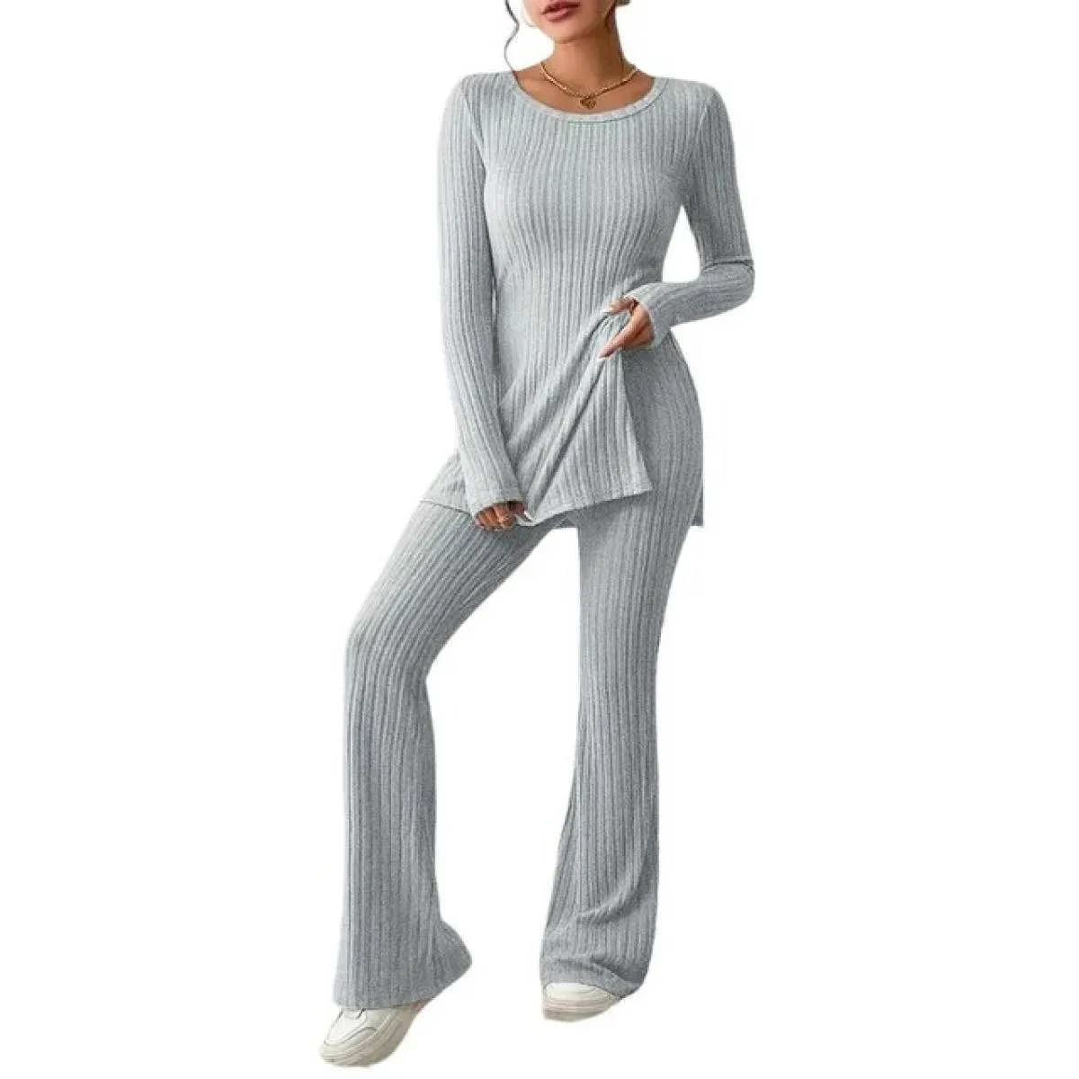 Top + Pantaloni Set per le donne Completo a 2 pezzi 2023 Autunno Inverno Abbigliamento Elegante camicia a maniche lunghe femmini
