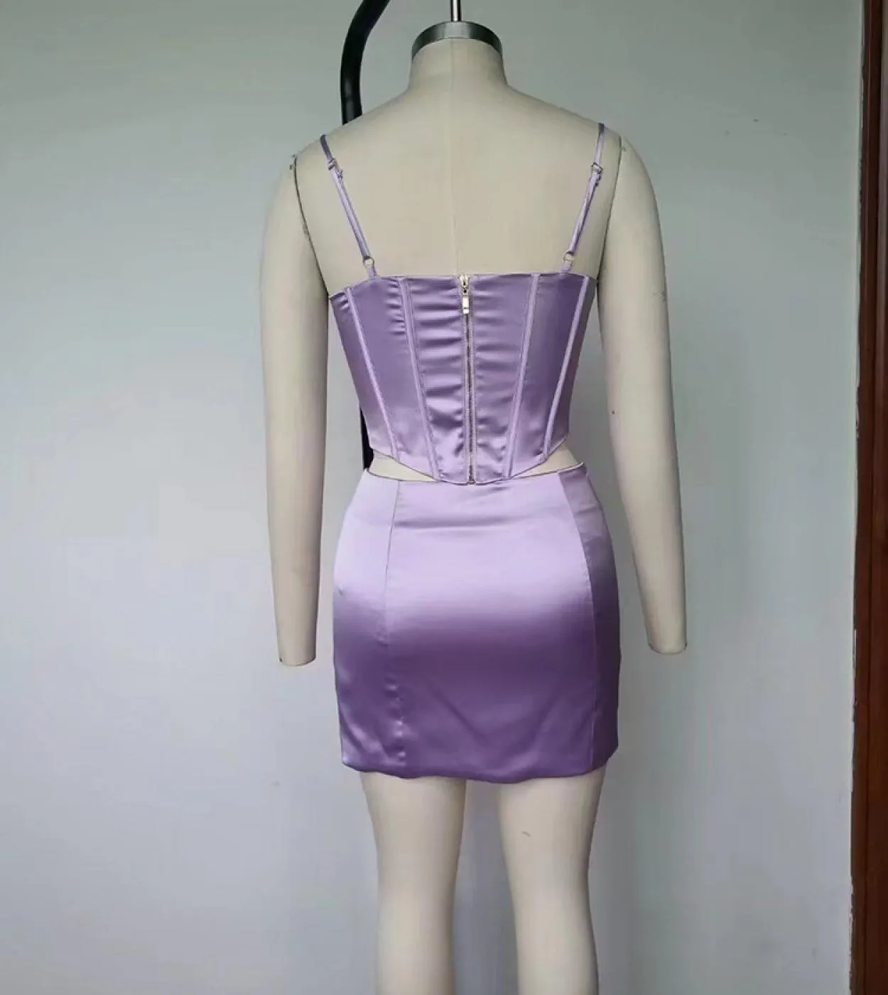 Top corto senza maniche  minigonna Abito 2 pezzi Abito estivo viola con scollo a V aderente 2 pezzi Set abiti da sera per club