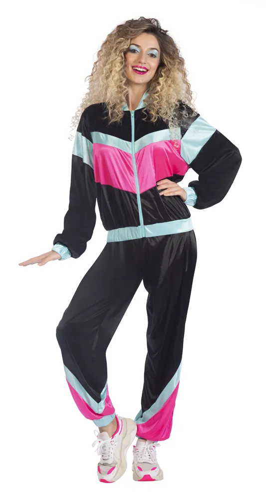 Tuta jogging anni '80 da donna nera e multicolore