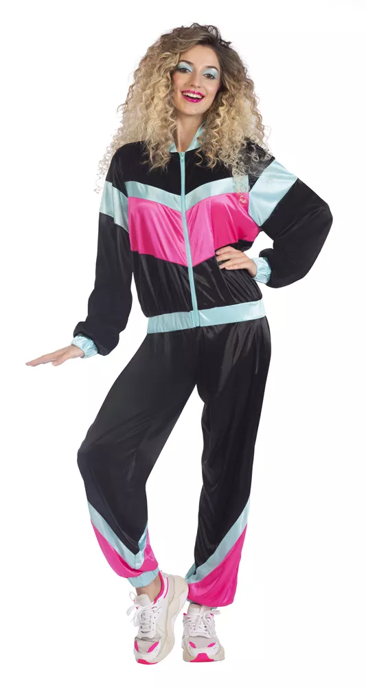 Tuta jogging anni '80 da donna nera e multicolore
