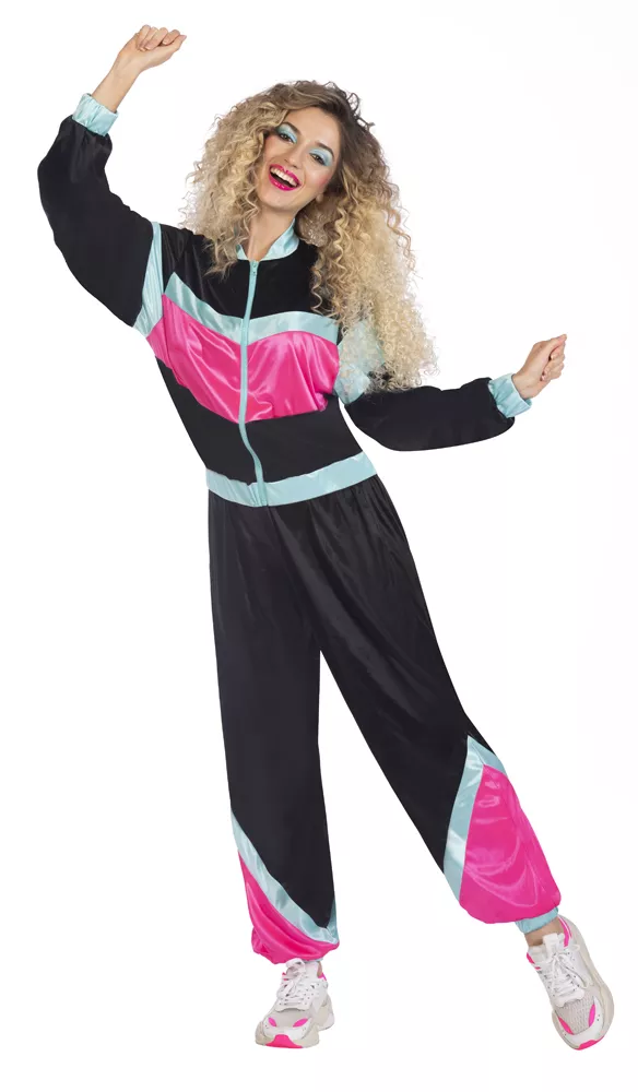 Tuta jogging anni '80 da donna nera e multicolore