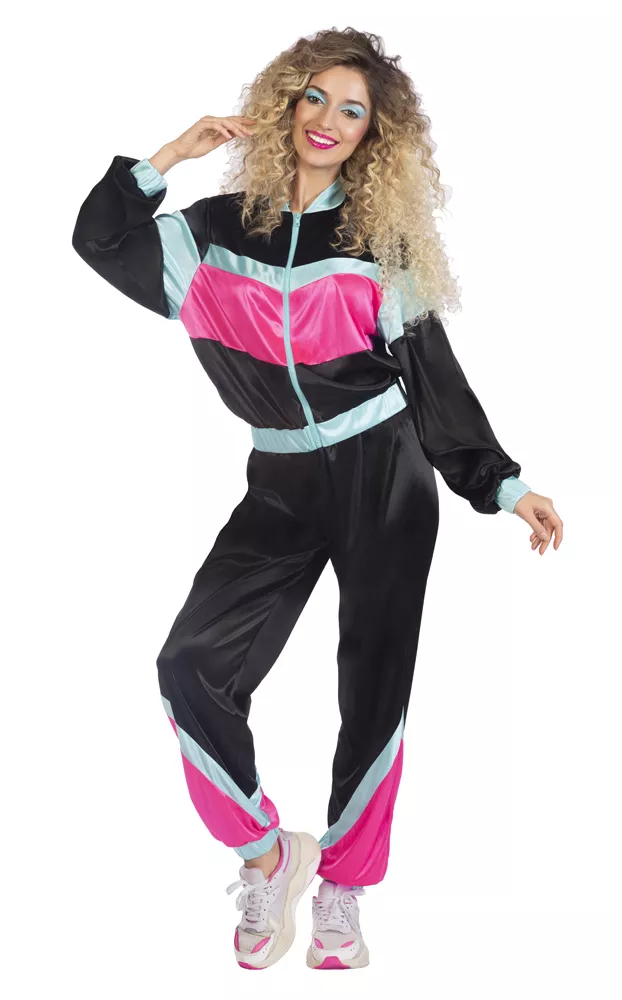 Tuta jogging anni '80 da donna nera e multicolore
