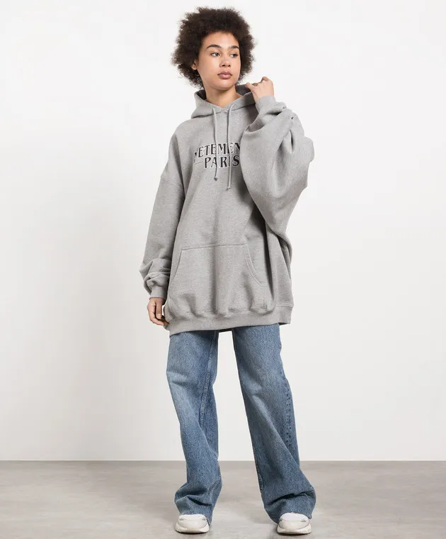 Vetements Felpa grigia con cappuccio e stampa logo UE54HD500G
