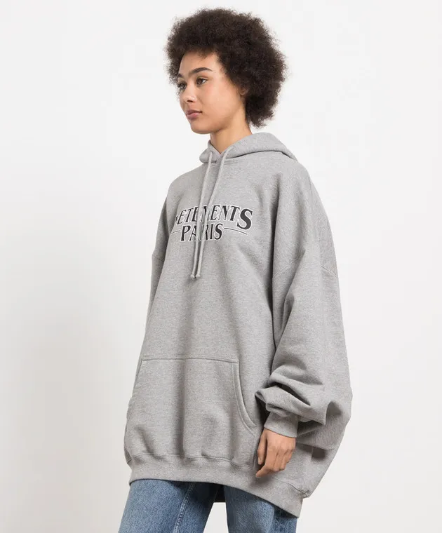 Vetements Felpa grigia con cappuccio e stampa logo UE54HD500G