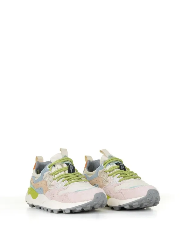 Yamano pink beige sneakers in suede and nylon