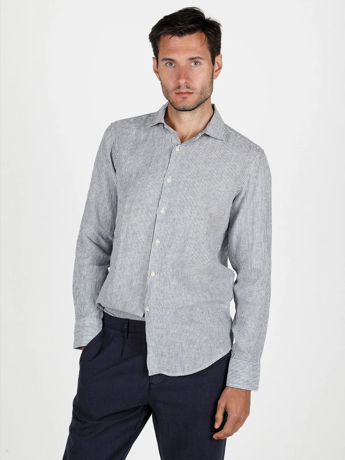 Y.Two Chemise homme en lin à motif rayé