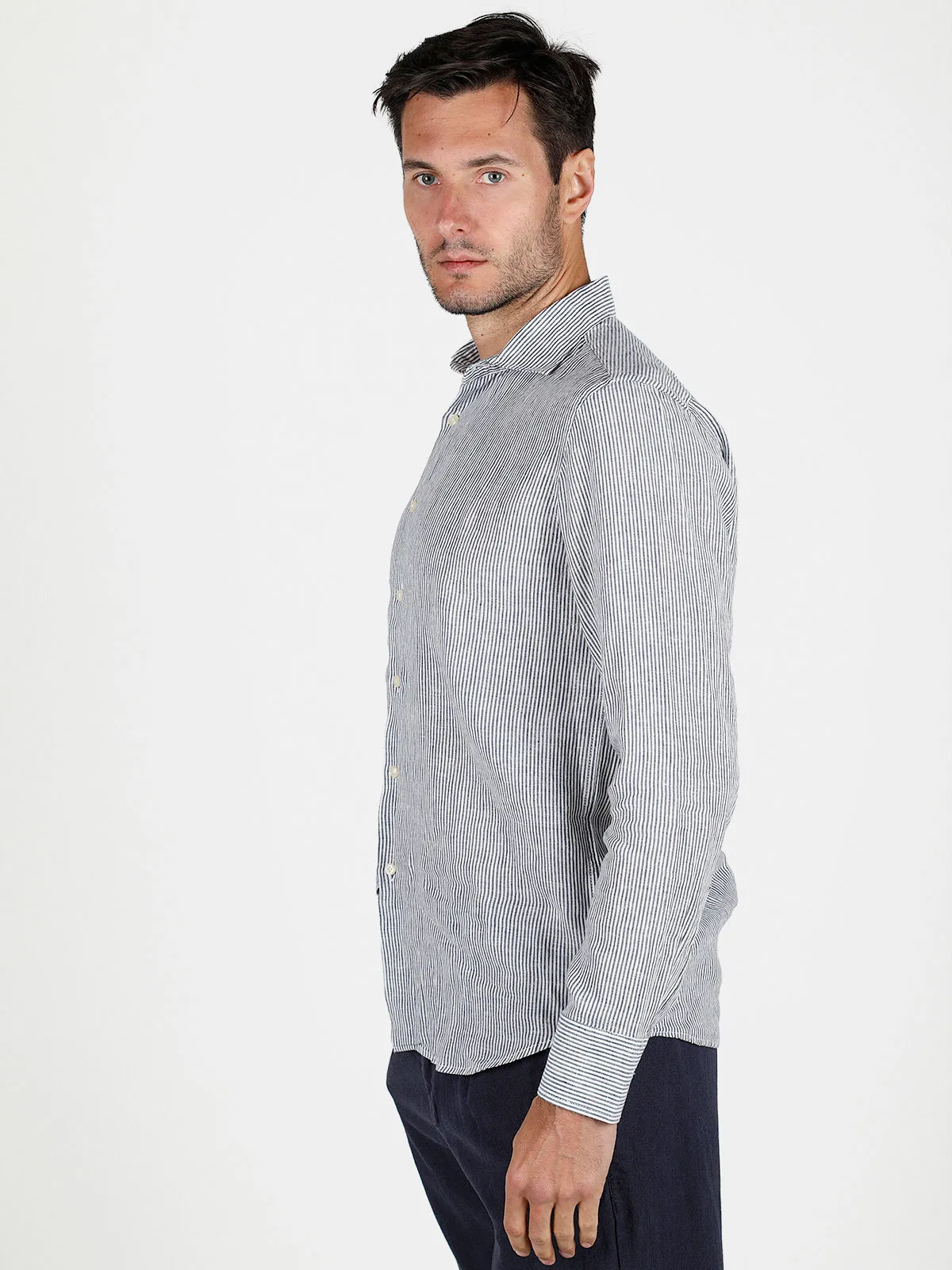 Y.Two Chemise homme en lin à motif rayé