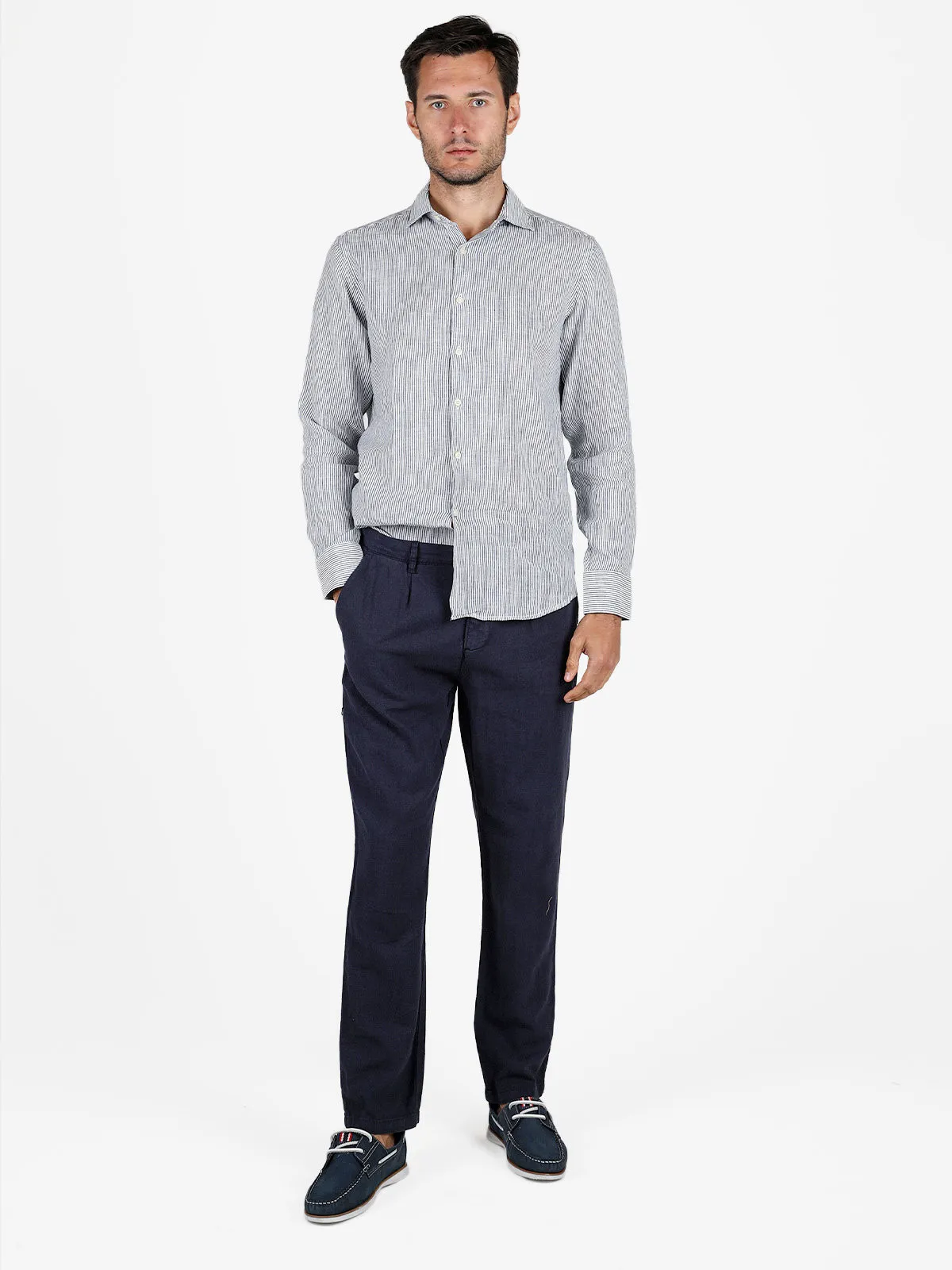 Y.Two Chemise homme en lin à motif rayé